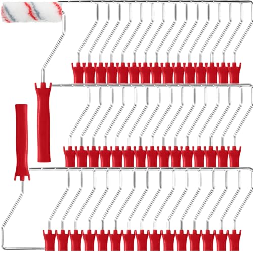 Leumoi 48 Pcs 4 Inch Mini Paint Roller Frame Threaded Grip Handle, Red - color: Red