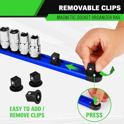 8-Piece Magnetic Socket & Bit Organizer Kit, 1/4'' 3/8'' 1/2'' Heavy Duty Socket Holder Holds 80 Clips, Aluminum Sockets Rail for Tool Box Drawer, 1/4'' Slidable Drill Bit Organizer Holds 80 Bits - style: Multi-Color 8-Piece