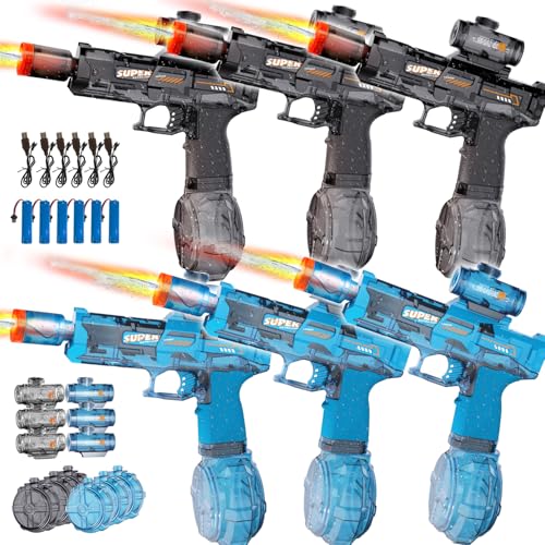 6pcs Electric Water Gun for Kids Adults, Auto Squirt Gun with Flashing Muzzle, 26FT Range, Leak-Proof Rechargeable Water Blaster for Summer Pool Beach Water Fights (3 Black+3Blue) - style: 6-Pack