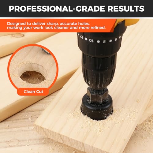 HORUSDY 8PCS Hole Saw Kit, 1"–2-1/8" (25–54mm), with 2 Pcs Drill Bits, Mandrel & Hex Key, Smooth Cut, DIY-Friendly Set for Soft Wood, Plywood, PVC - style: 8-Piece Starter Kit (Up to 2-1/8")