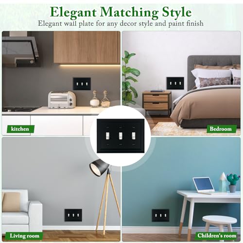 Matte Black Decorative Outlet Covers Wall Plates, Bamboo Fiber Light Switch Covers, Natural Material Electric Receptacle Switch Plate Outlet Cover of various styles (3 Gang Toggle 1 Pack) - size: 3 Gang Toggle 1 Pack