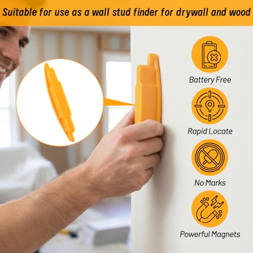4Pcs Magnetic Stud Finder, No Batteries Required, Easy to Use Wall Scanner Detector Rapidly Locates Screws, Nails & Metal Studs Through Drywall & Wood