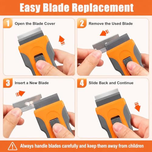 Razor Blade Scraper with 10 Metal Blades – Glass Stovetop Window Cleaner Tool
