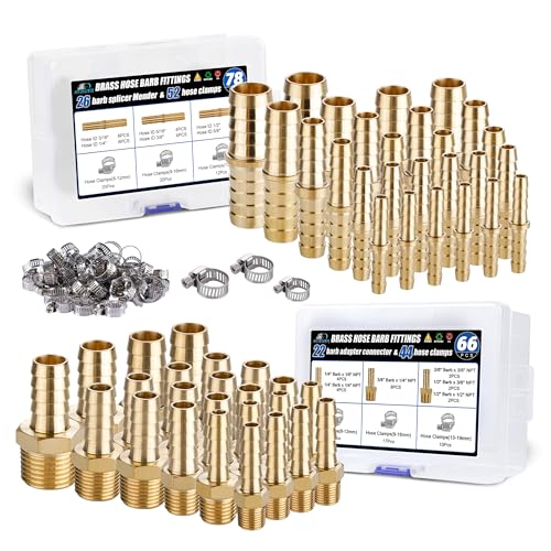 48PCS Brass Hose Barb Fittings with Clamp,Splicer Mender & Adapter - size: 48pcs barb splicer & barb adapter