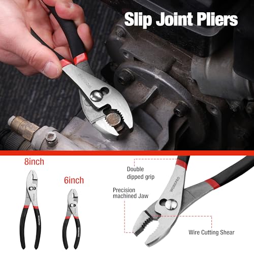 WORKPRO 7-piece Pliers Set, Pliers Tool Set with Comfort Grip, Black - color: Black