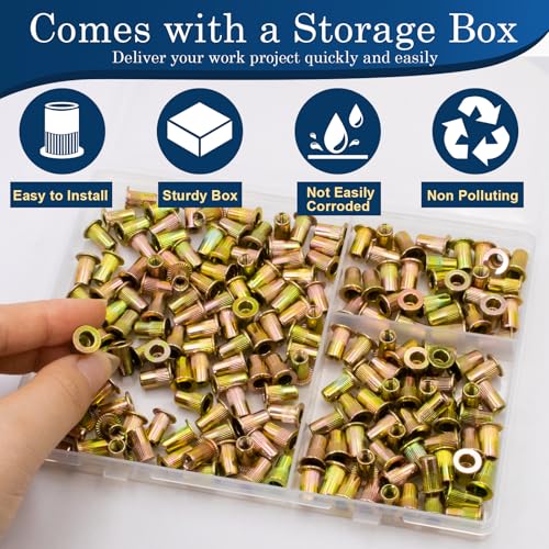 M4-0.7 Rivet Nut,190Pcs Zinc Plated Threaded Rivnuts Inserts - color: Yellow, size: Metric M4 - 190 Pcs