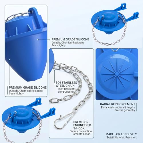 2 Pack 2 Inch Universal Toilet Flapper Replacement Kit, Silicone Rubber Toilet Stopper Flapper with Stainless Steel Chain, Water Saving Easy Install Fit for Popular Brands Toilet Tank Repair