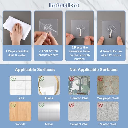30 Pack Adhesive Wall Hooks for Hanging Heavy Duty Hooks 33lbs Ninth Five