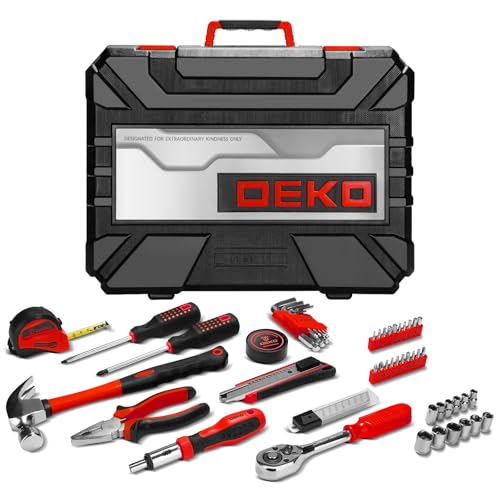 DEKOPRO Tool Set:228 Piece Home Tool Kit, Household Basic Repair Tool Set Comes with Plastic Storage Case, Socket Wrench Set for Car-Red - color: Red