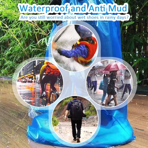10pcs Disposable Shoe Covers Blue Rain Shoes and Boots Cover Plastic Long Shoe Cover Clear Waterproof Anti-Slip Overshoe for Women Men Water Boots Cover Rainy Day Use Cover - size: 10 Pack(5 Pairs)