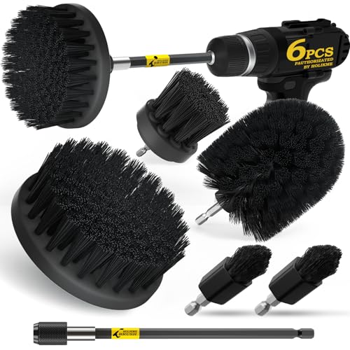 Holikme 6Pack Drill Brush Power Scrubber Cleaning Brush Extended Long Attachment Set All Purpose Drill Scrub Brushes Kit for Grout, Floor, Tub, Shower, Tile, Bathroom Black - color: Black
