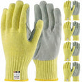 5 Pairs Work Gloves Men Medium, 7-Gauge Aramid Knit with Cowhide Leather Palm, Heavy Duty Cut Resistant Safety Gloves for Metal Fabrication, Glass Handling, Construction & Workshop - size: 5pcs-Medium, style: Aramid Leather