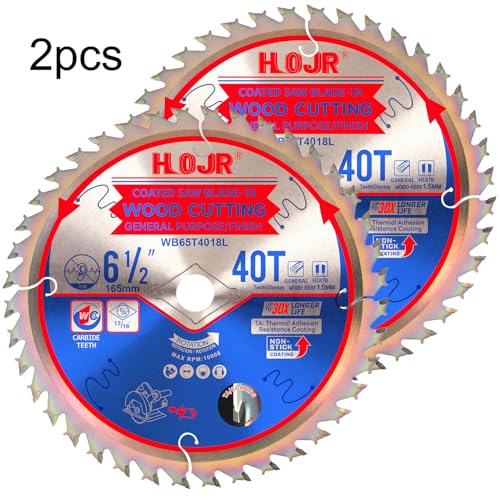 2-Pack 6-1/2" 40-Tooth 5/8" Arbor Woodworking Circular Saw Blade, Finish/General Purpose, Special Anti-Thermal Adhesion Coating on Cutting Edge- TA,High Finish, Long Life,6-1/2" 40T 5/8" - size: 2PCS 6-1/2" 40T 5/8"