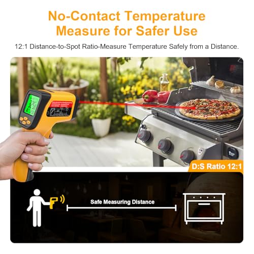 Infrared Thermometer Gun, Dual-Mode with Non-Contact IR & K-Type Thermocouple Probe Meature, -58°F to 1472°F High Accuracy Laser Temperature Gun with Emissivity, Humidity, for Cooking, Industrial Use