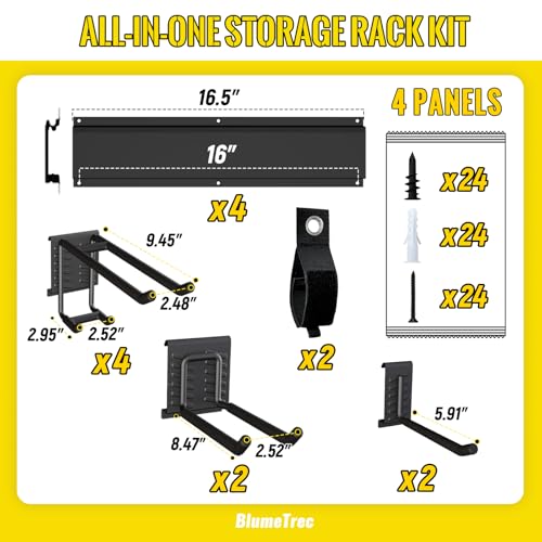 Garage Tool Organizer Wall Mount, 64" Heavy-Duty Metal Wall Organizer, 4 Rails with 8 Adjustable Hooks, Garden Storage Rack for Organization, Sturdy Tool Hanging Holder for Shovel Shed Yard - size: 64" 4 panels & 8 hooks