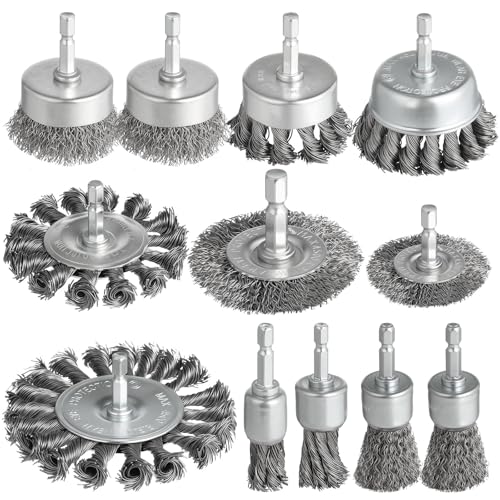 12Pcs Drill Wire Brush Attachments Set, Heavy Duty Wire Brush Wheel Drill - style: 12pcs(Twisted & Carbon Steel Wire)
