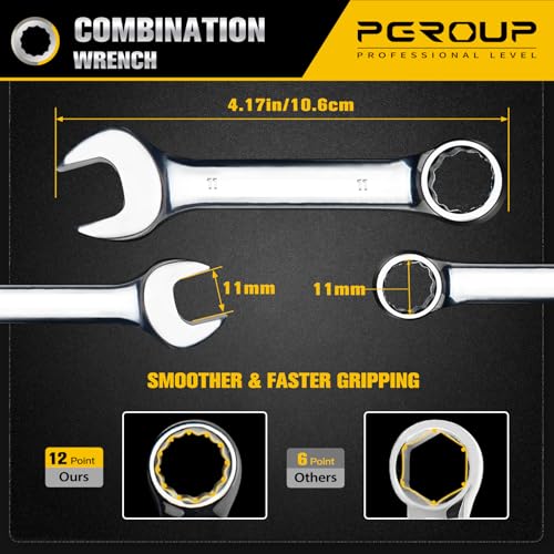 11 mm Metric Stubby Combination Wrench, CR-V Steel with Mirror Polish, 12-Point Design, 15-Degree Offset, Perfect for Auto Repair, Household, Car & Truck Emergency - size: 11 mm