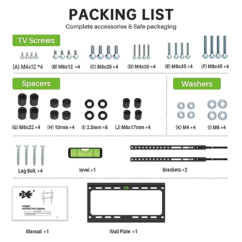 USX MOUNT Fixed TV Wall Mount with Low Profile for Most 26-55 Inch LED, LCD and Flat Screen TVs, TV Mount Bracket with VESA Up to 400x400mm and Weight Capacity 99lbs,and Space Saving TV Bracket - size: 26-60 inch