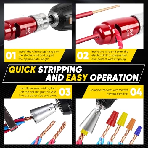 Mriykio Wire Stripper Tool & Wire Twister Tool for Drill, 6-14 AWG, 8-in-1 Electrician Tools Kit, Fits 1/4" Hex Drills, Wire Stripper for Drill with Storage Case, for Electricians & DIY Users