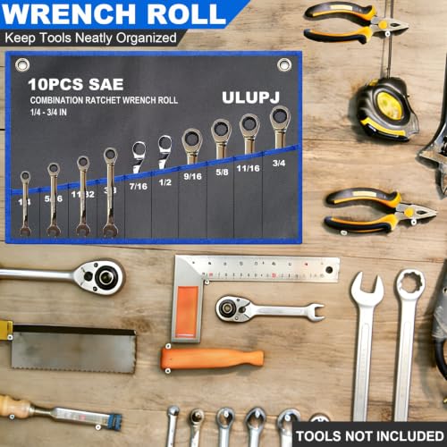 2PCS Wrench Roll Up Organizer Pouch, Tool Wrap Storage Bag 10 SAE+12 Metric