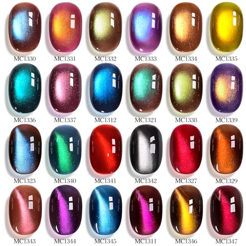 Double Rhythm 28Pcs 0.5Oz Cat Eye Gel Nail Polish Set Same Color Same Bottle Gel Polish Kit Nail Art Manicure Salon DIY at Home for Women (Dark Navy Blue Green Burgundy Brown-T24-15) - color: Iridescent Shadow