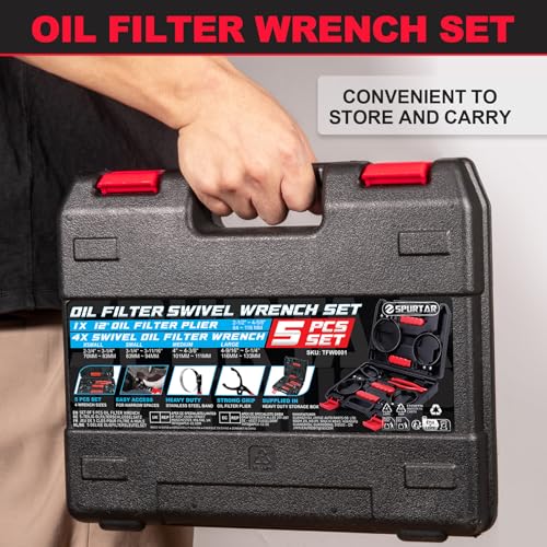 Spurtar 5pcs Swivel Oil Filter Wrench Set 12" Oil Filter Removal Tool - size: 5-Piece Set: 2-3/4" - 5-1/4"