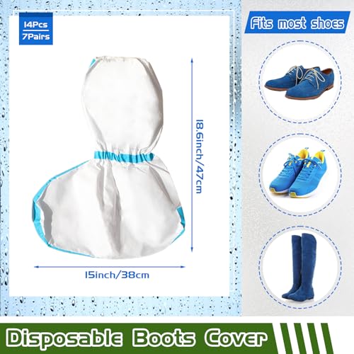14 PCS(7 Pairs) Hazmat Shoe Covers Disposable & Boot Foot covers,Reusable,Non-slip,Waterproof for booties White 18inches Tall - color: White_pack of 14