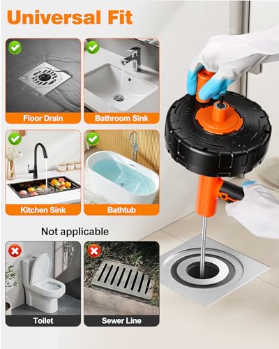 Drain Auger 33 ft, Auto Feed Plumbing Drain Snake Auger with Drill Adapter