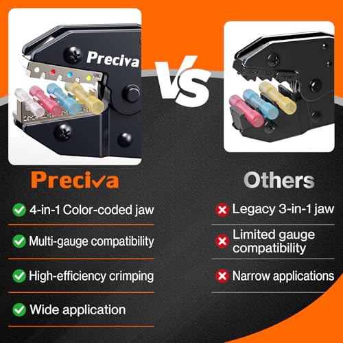 Preciva Wire Stripper and Crimper Tool, with AWG 24-10 Automatic Strippers and AWG 26-10 Ratchet Wire Crimper for stripping, cutting, and crimping heat-shrink connectors and insulated terminals