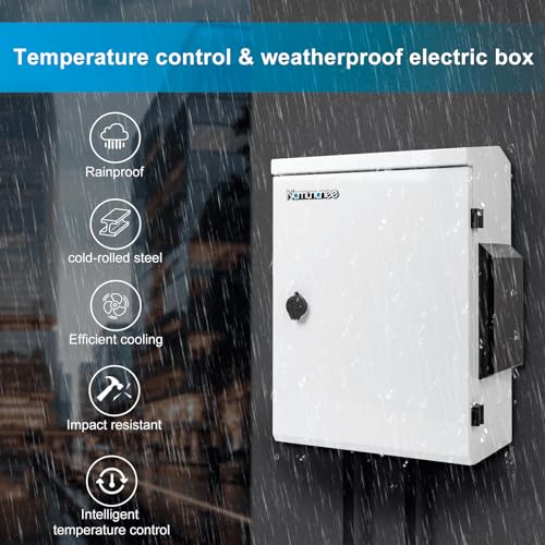 Outdoor Electrical Box with Thermostat and Fan, Cold-Rolled Steel Plate, Aluminum Alloy Back Beam, One-Piece Ventilation Design, IP65 Waterproof, Wall/Pole Mounted. (19.6" x 15.7" x 7.9") - size: 19.6" x 15.7" x 7.9"