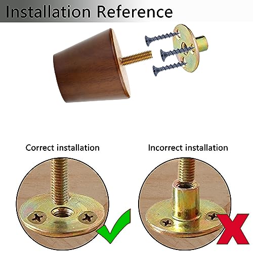 Maricome 2 Inch Furniture Feet Set of 4 Replacement Furniture Legs Predrilled M8 Bolt Short Small Wooden Legs for Chair Dresser Cabinet Ottoman Screw in - color: 2 Inch Walnut