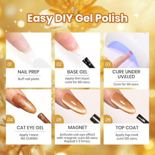 Beetles Fall Gel Polish Set, Retro Honey Gold Glitter Cat Eye Soak Off Gel - color: A - Mixed Finishes | Retro Honey