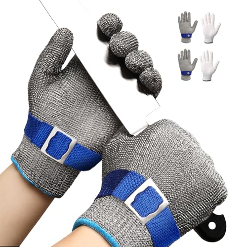 Schwer SlicePro ANSI A9 Cut Resistant Glove PR1707, Food Grade Stainless Steel Wire Metal Gloves, Cutting Gloves for Kitchen, Meat Cutting, Oyster Shucking, Fish Fillet, （M, 2 PCS） - size: Medium (Pack of 2), style: 2.0 Steel Wire+hppe