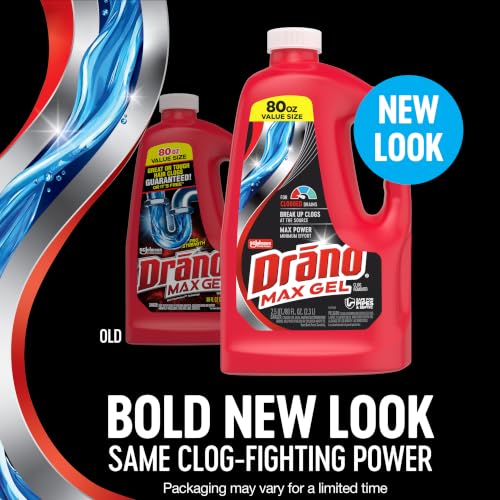 Drano Max Gel Drain Clog Remover & Cleaner, Safe for All Pipes/Septic, 80oz - size: 80 Fl Oz (Pack of 1)
