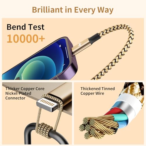 4 in 2 Multi Charging Cable, USBA/C Universal Charging Cords 2 Pack 5FT - color: Gold