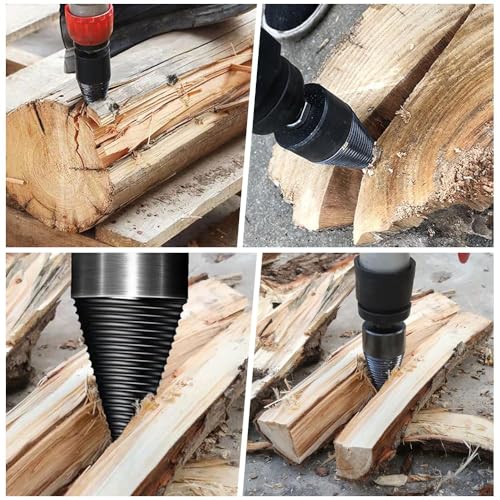 6 Pcs Wood Splitter Drill Bits, 50mm+32mm Firewood Log Splitter, Heavy Duty Electric Drill Screw Cone Driver Removable, Detachable Wood Splitting Wedge Tool