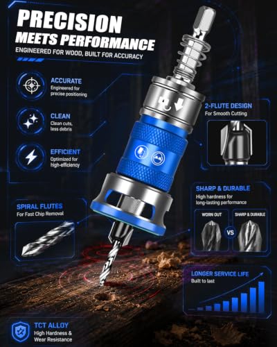 Upgrade 10PCS Countersink Drill Bit Set with Adjustable Depth Stopper - color: Blue, size: Extended - Quick Adjustment