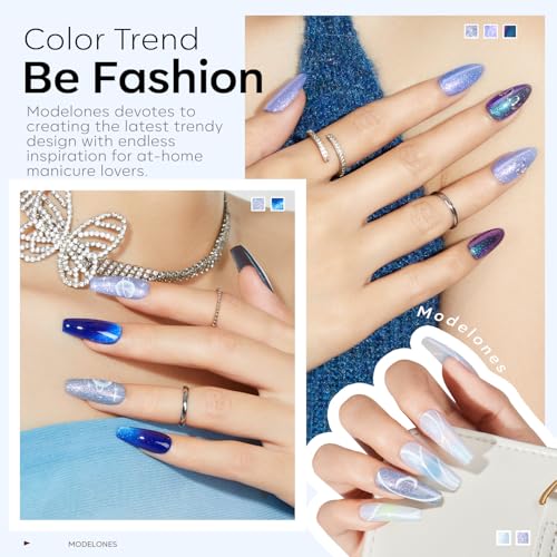 modelones Blue Gel Nail Polish Set 6 Color, Light Dark Blue White Galaxy - color: A A A2 Icy Blue Gala