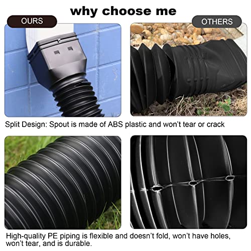 plusgutter Black-2pack Rain Gutter Downspout Extensions Flexible, Drain Downspout Extender,Down Spout Drain Extender, Gutter Connector Rainwater Drainage,Extendable from 21 to 68 Inches - color: Black