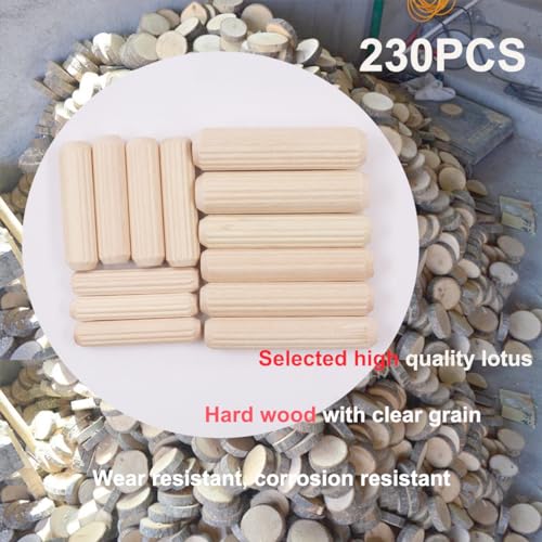 smseace 230Pcs Wooden Dowel Pins 1/4inch 5/16inch 3/8inch, Fluted Wood Dowels Rods for Crafts, Furniture, DIY Manual - size: 230Pcs - 4 Sizes