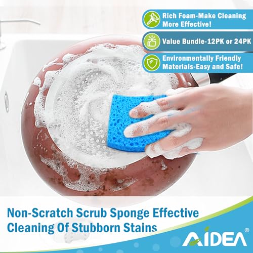 AIDEA Sponges Kitchen, Non Scratch Scrub Sponge-12Count, Dish Sponges - color: Blue