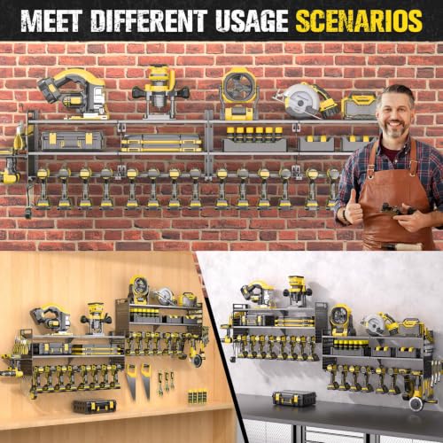 2 Pack Power Tool Organizer Wall Mount, 3-Layer,18 Drill Holders - color: Black, size: 18 Drills Holder-3 Layers