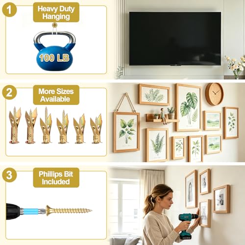 MAPVOLUT 182-Piece Self Drilling Drywall Anchors with Screws Kit – Heavy Duty Metal Wall Anchors for Drywall, No Drill Needed, (Up to 80LB Capacity) Includes #8 Phillips Bit & Storage Box