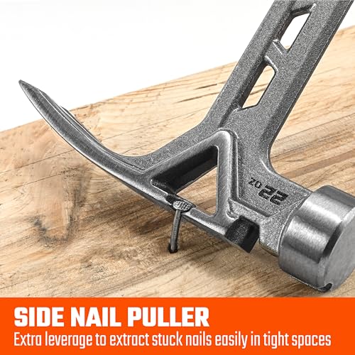 VANQUISH Framing Hammer 22oz One Piece Forged Straight Claw Hammer with Smooth Face & Shock Reduction Grip, Claw Hammer with Magnetic Nail Holder Side Nail Puller, 0630 - size: 22oz Smooth Face