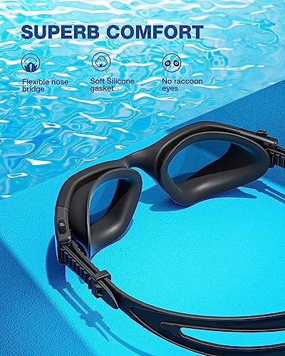 ZIONOR Swim Goggles, G1 SE Swimming Goggles Anti-Fog for Adult Men Women - color: A2-smoke Lens Allblack Frame