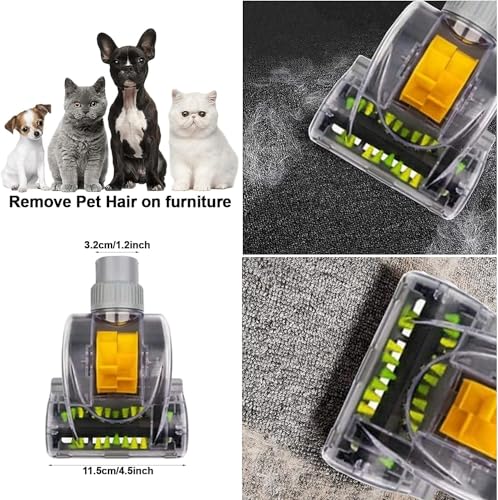 1-1/4'' Vacuum Turbo Brush Attachment for Pet Hair Removal – Fits Shop Vacs 1.25”(32mm) Hoses with Adapter– Air Driven Turbo Brush Compatible with Most Vacuum Cleaners Outer Diameter Hose 1-1/4