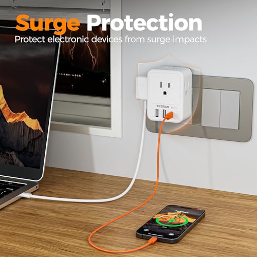 TESSAN Surge Protector Wall Outlet Extender, Multi Plug Outlet Splitter - color: White, size: 2 USB-A+1 USB-C