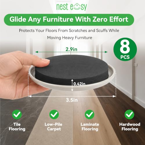 NEST EASY Furniture Lifter Tool 8-Pack of 3.5" Sliders, Save 80% Effort