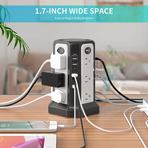PASSUS Surge Protector Power Strip Tower 10FT with PD18W USB C Port - style: Black White-4A1C
