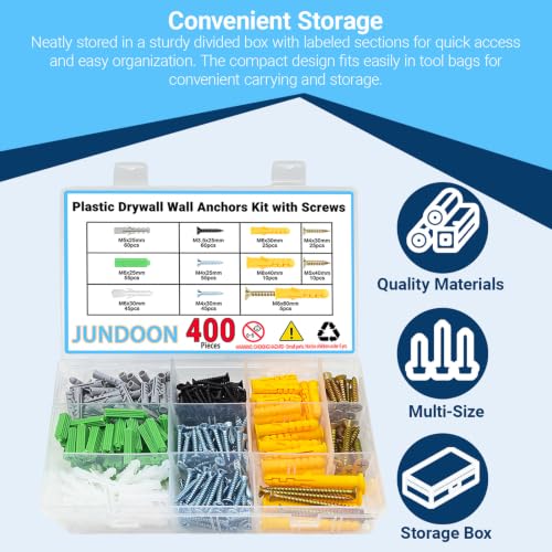 400Pcs Drywall Anchors & Screws Kit, 6 Sizes, Heavy Duty - color: 400PCS 6-Sizes